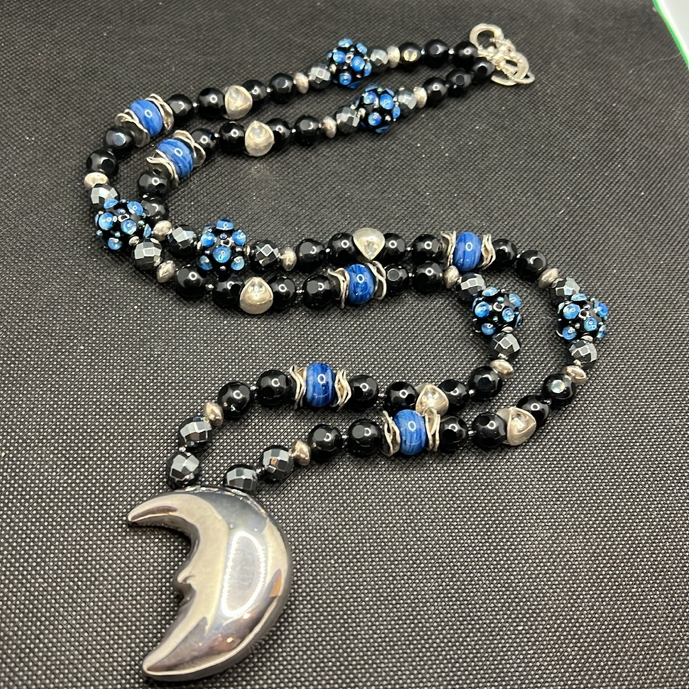 Stunning 925 Sterling Silver Moon pendant on Long Handmade Gemstone Necklace - Picture 3 of 10